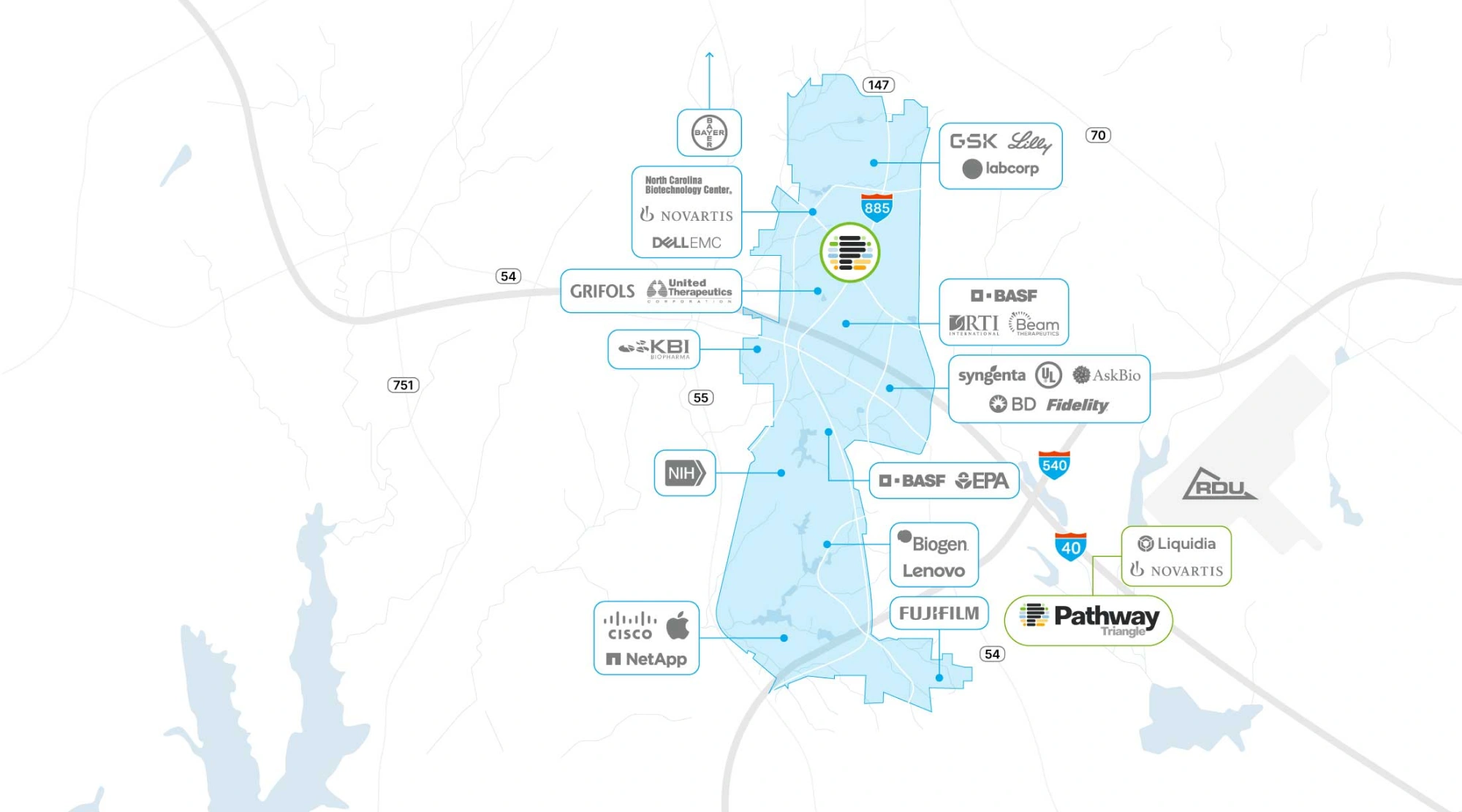 Corporate partners map for Pathway RTP